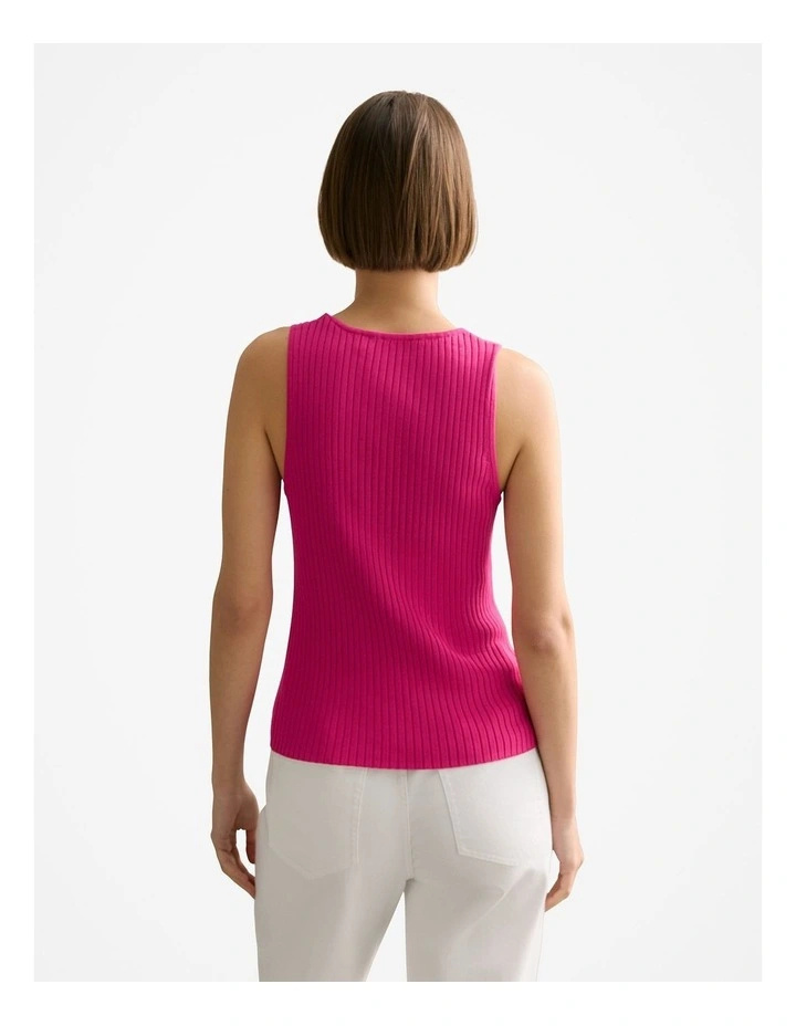 Mercerised Rib V Neck Tank in Fuchsia image 4
