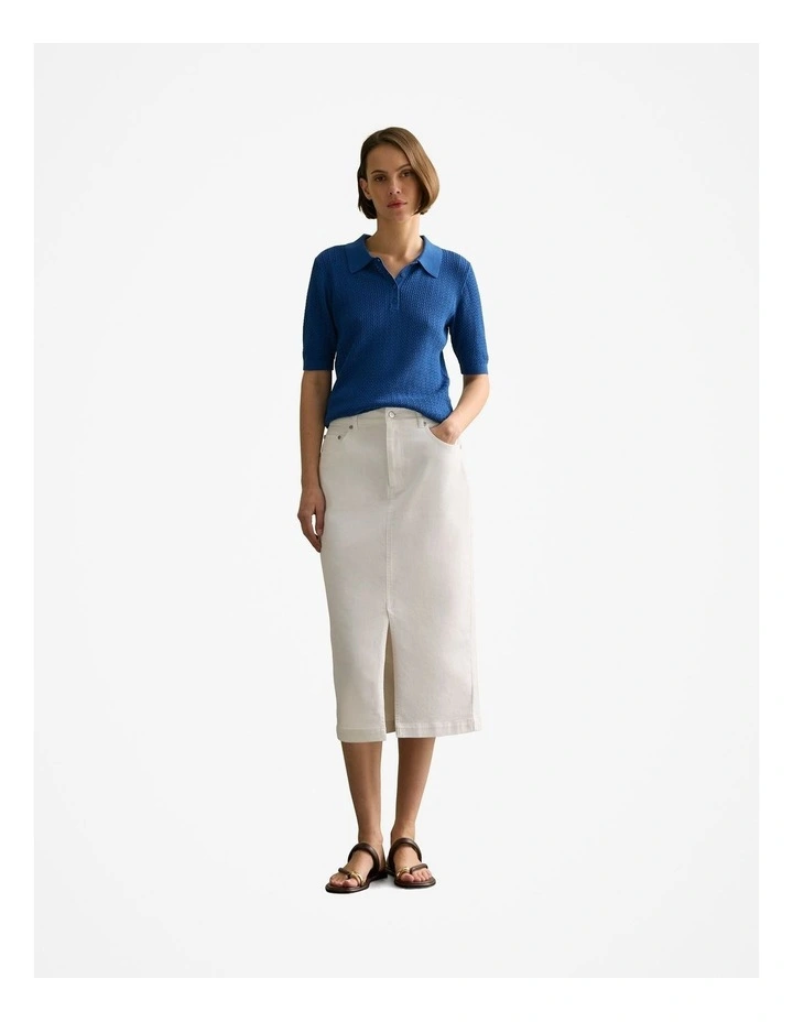 Mercerised Lace Knit Polo in Cobalt image 2
