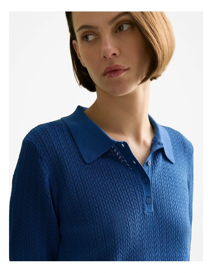 Mercerised Lace Knit Polo in Cobalt image 3