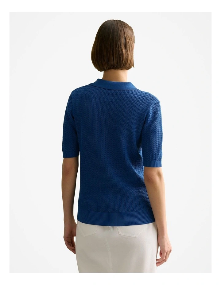 Mercerised Lace Knit Polo in Cobalt image 4