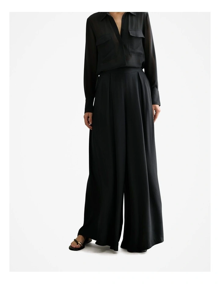 Pleat Detail Palazzo Pant in Black image 1