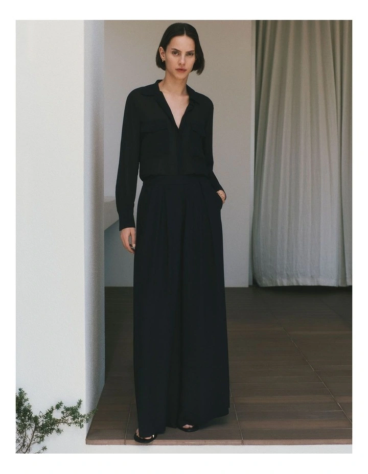 Pleat Detail Palazzo Pant in Black image 2