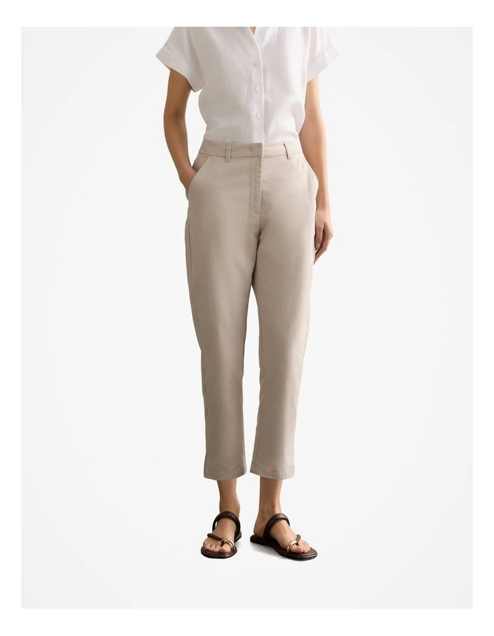 Yarn Dyed Stretch Cotton Twill Capri Pant in Flax image 1