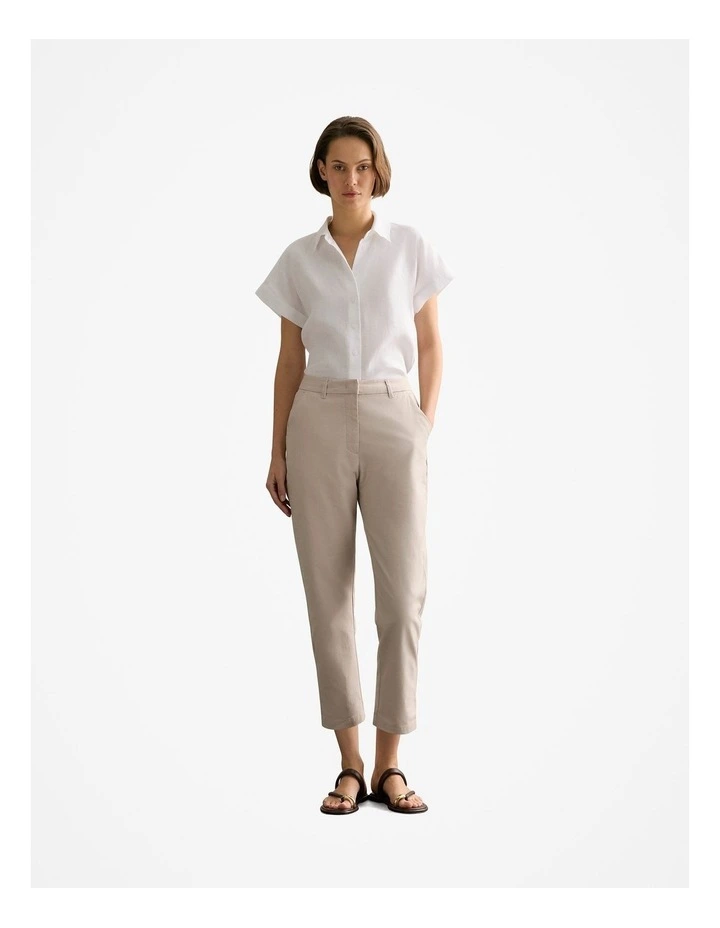 Yarn Dyed Stretch Cotton Twill Capri Pant in Flax image 2