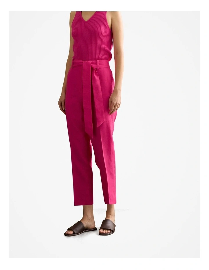 Linen Straight Leg Belted Pant in Fuchsia image 1
