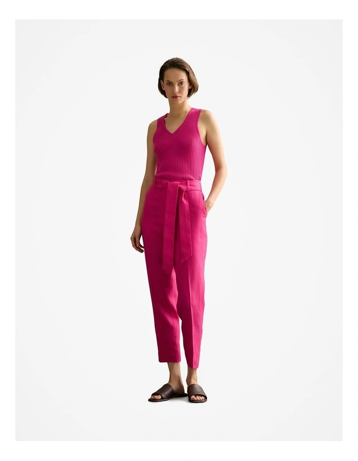 Linen Straight Leg Belted Pant in Fuchsia image 2