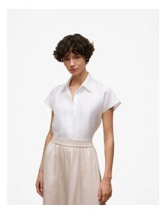 Silk Twill Cap Sleeve Shirt in White