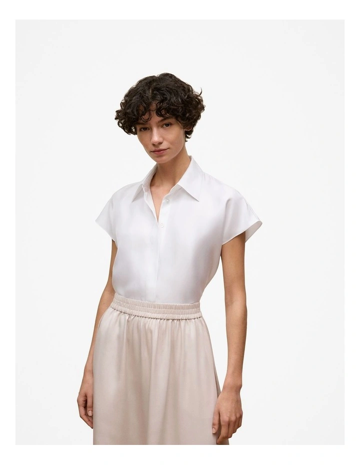 Silk Twill Cap Sleeve Shirt in White image 1