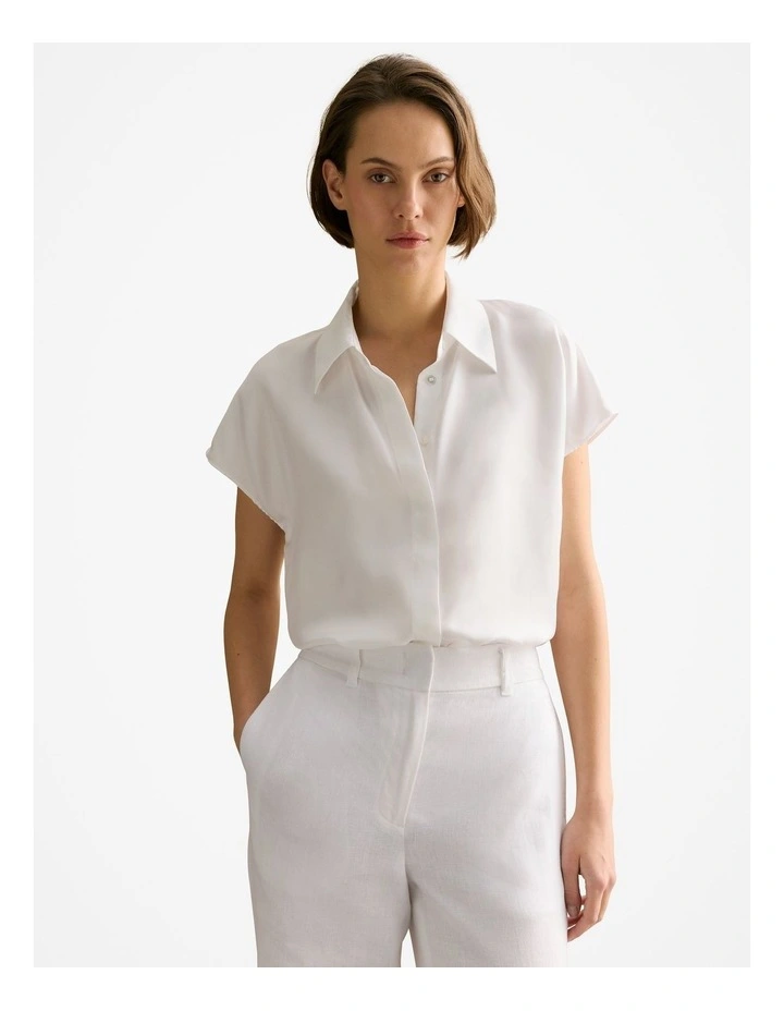Silk Twill Cap Sleeve Shirt in White image 1