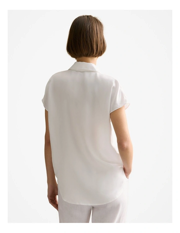 Silk Twill Cap Sleeve Shirt in White image 4