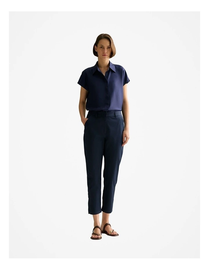 Silk Twill Cap Sleeve Shirt in Navy image 2