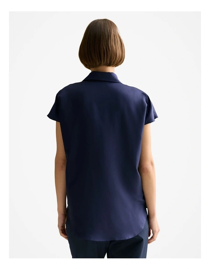Silk Twill Cap Sleeve Shirt in Navy image 4