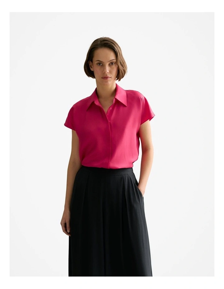Silk Twill Cap Sleeve Shirt in Fuchsia image 1