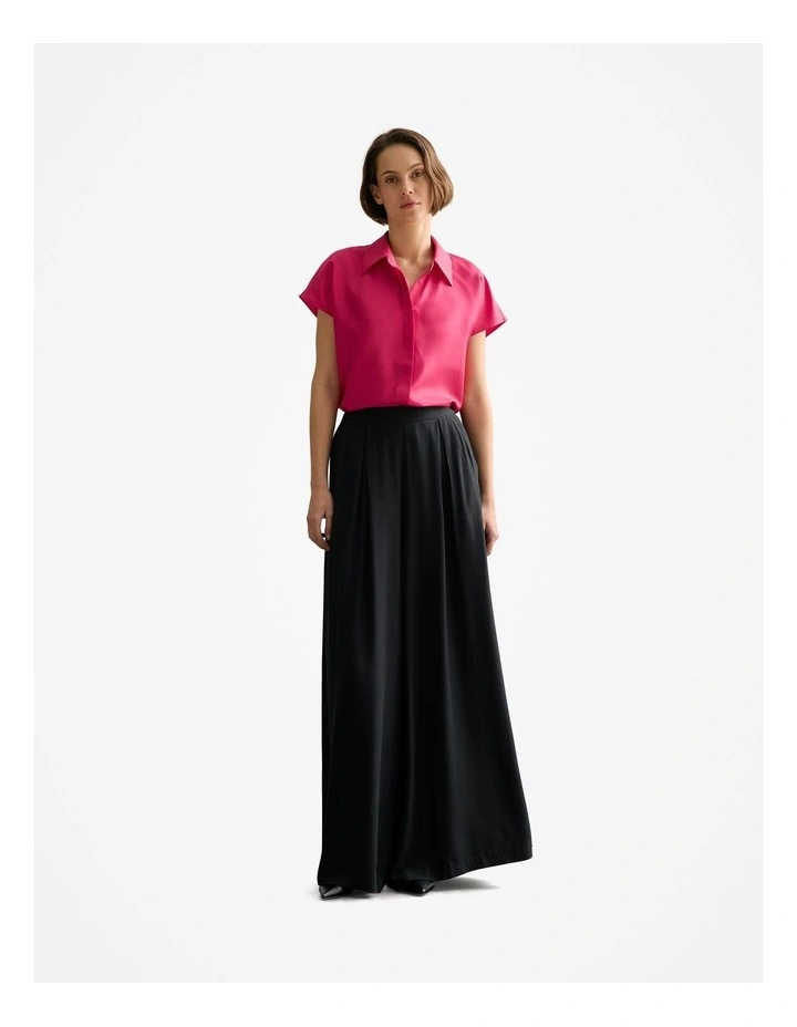 Silk Twill Cap Sleeve Shirt in Fuchsia image 2
