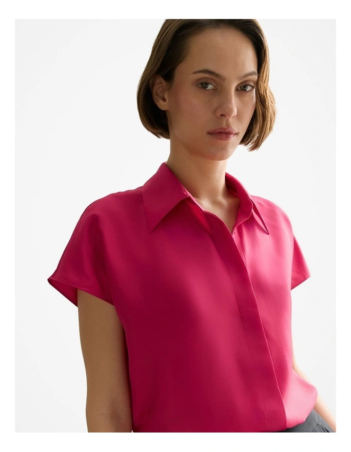Silk Twill Cap Sleeve Shirt in Fuchsia image 3
