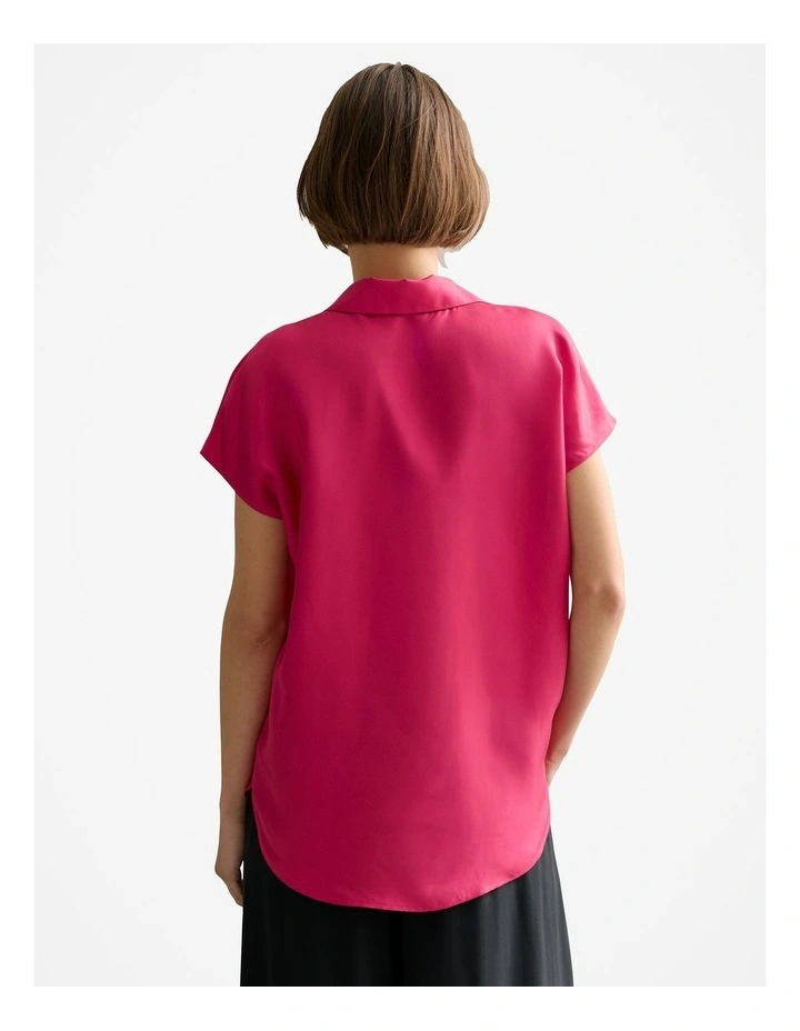 Silk Twill Cap Sleeve Shirt in Fuchsia image 4