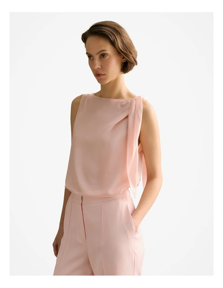 Silk Tie Detail Sleeveless Top in Pink Salt image 1