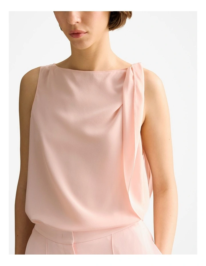 Silk Tie Detail Sleeveless Top in Pink Salt image 3