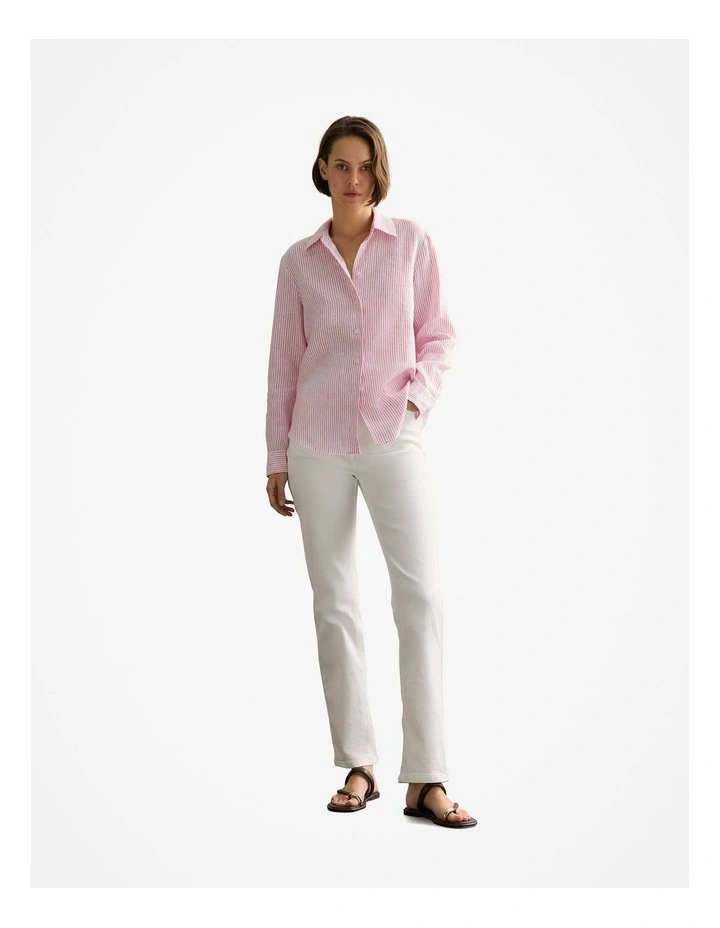 Linen End On End Stripe Shirt in Fuchsia image 2