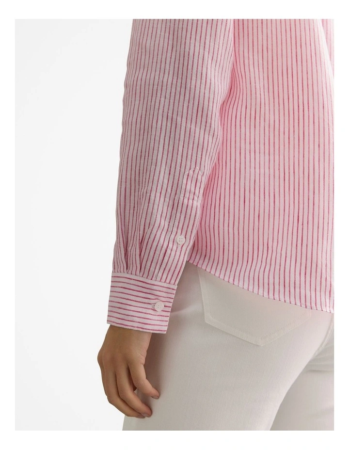 Linen End On End Stripe Shirt in Fuchsia image 3
