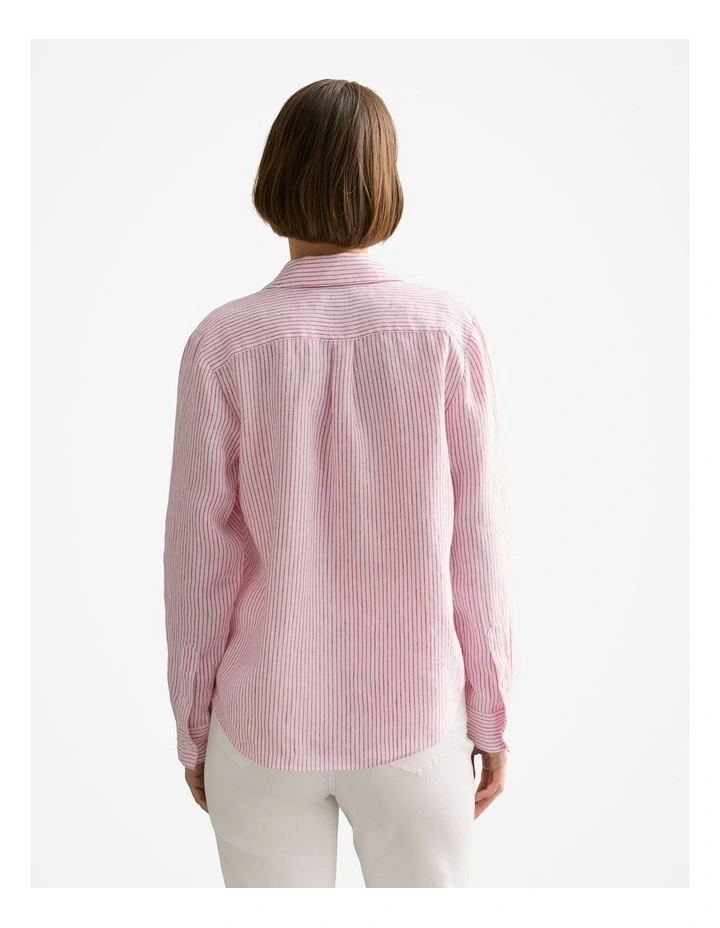 Linen End On End Stripe Shirt in Fuchsia image 4