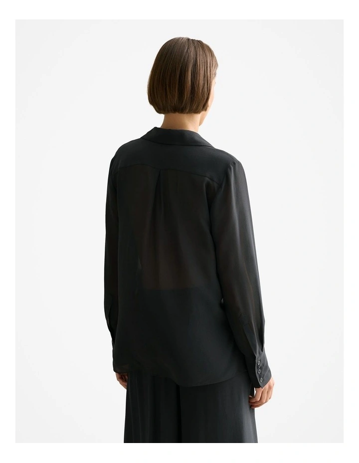 Silk Georgette Pocket Detail Shirt in Black image 4