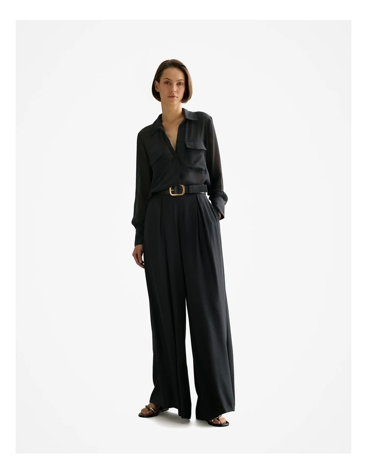 Silk Georgette Pocket Detail Shirt in Black image 6
