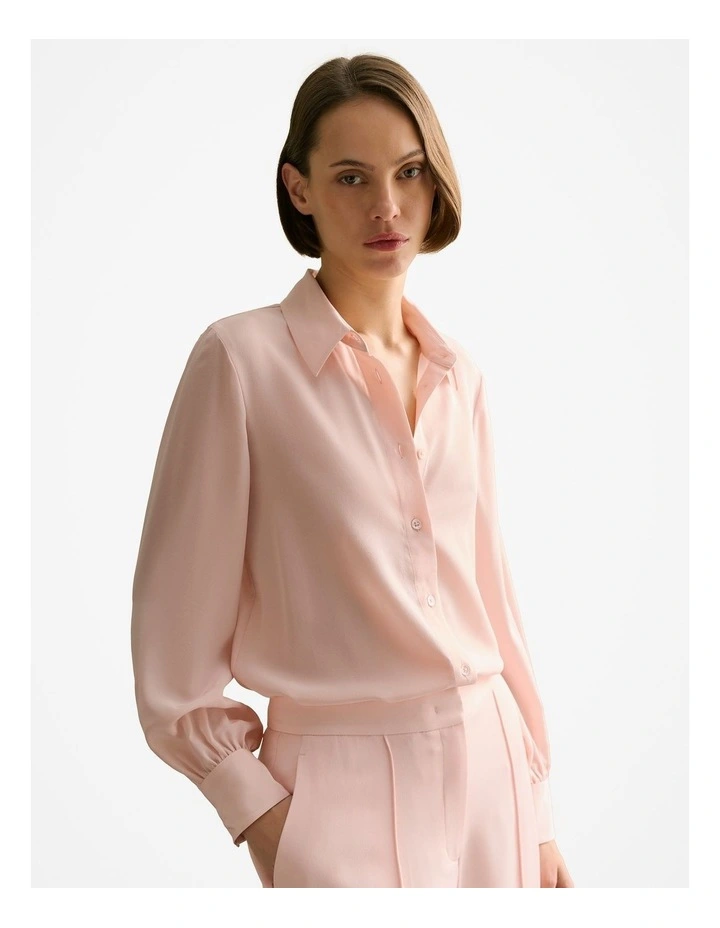 Silk Gather Detail Shirt in Pink Salt image 1