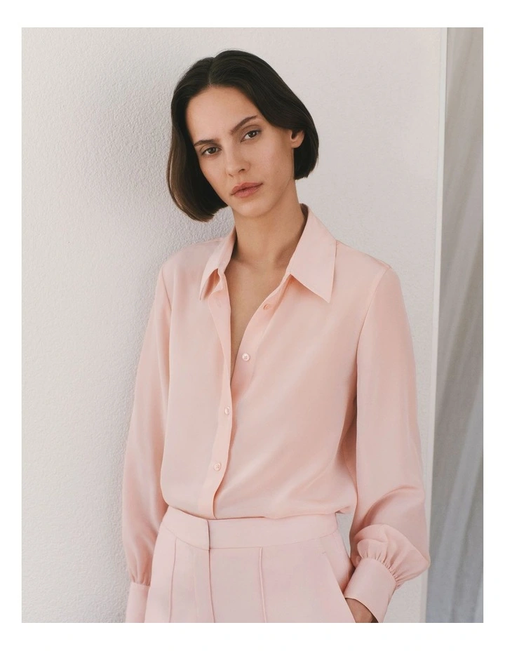 Silk Gather Detail Shirt in Pink Salt image 2