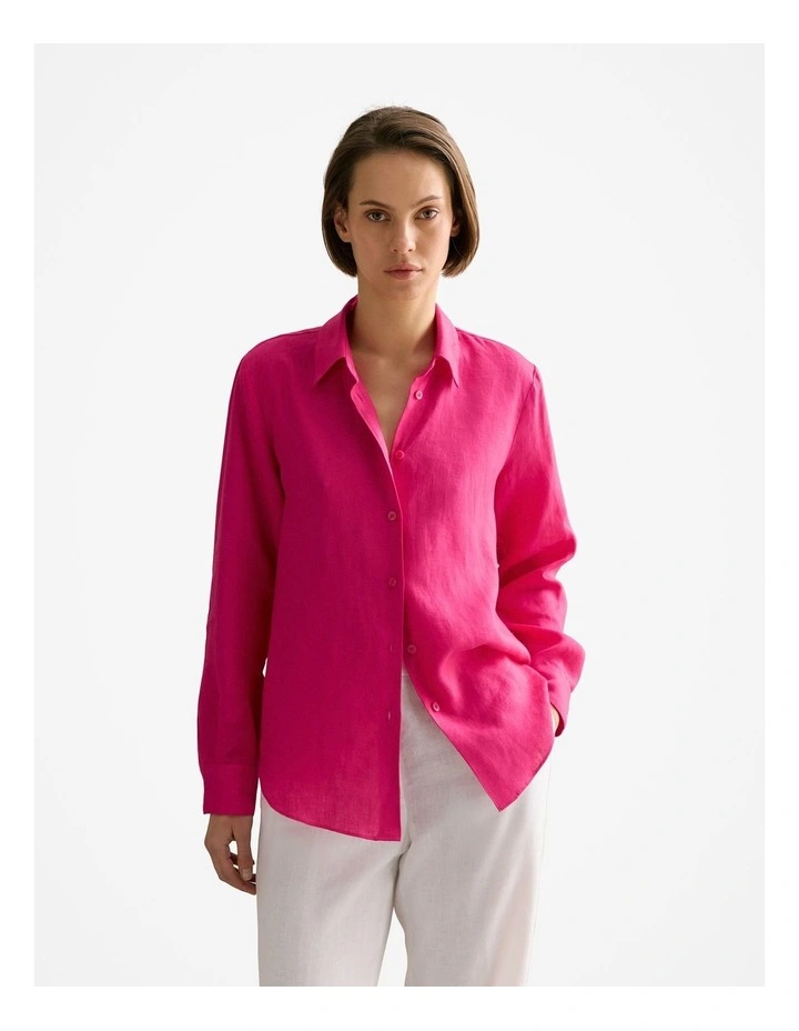 Linen Classic Shirt in Fuchsia image 1