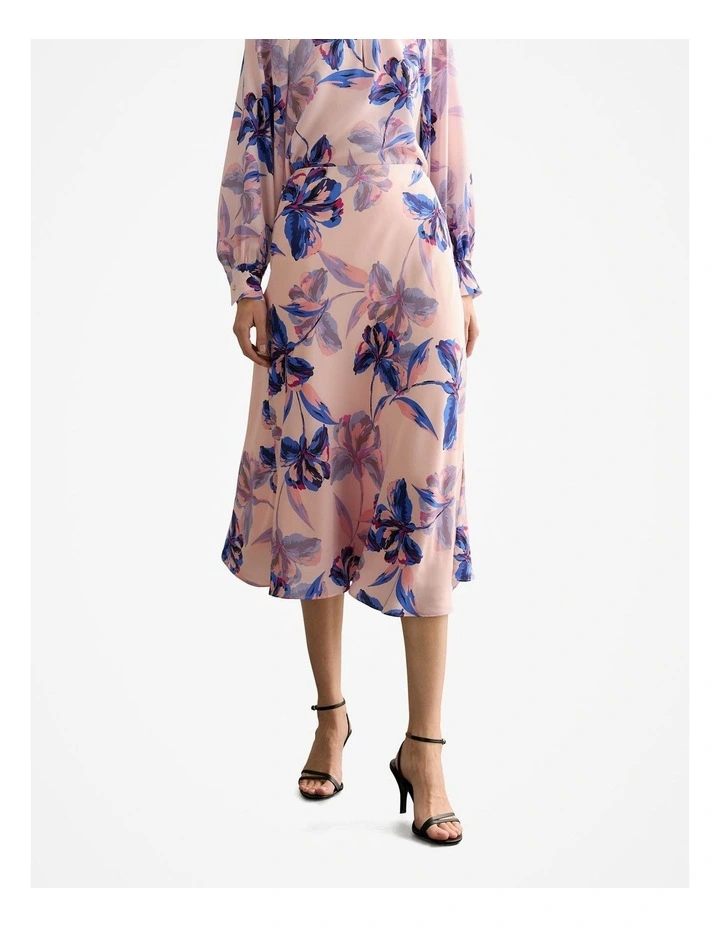 Silk Floral Midi Skirt in Pink Salt image 1