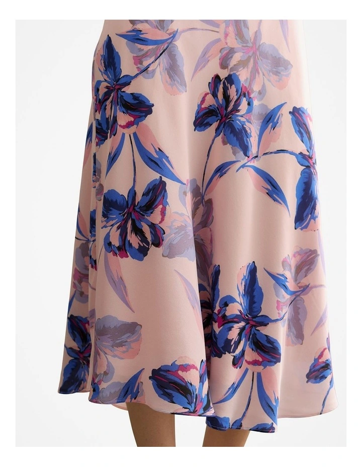 Silk Floral Midi Skirt in Pink Salt image 3