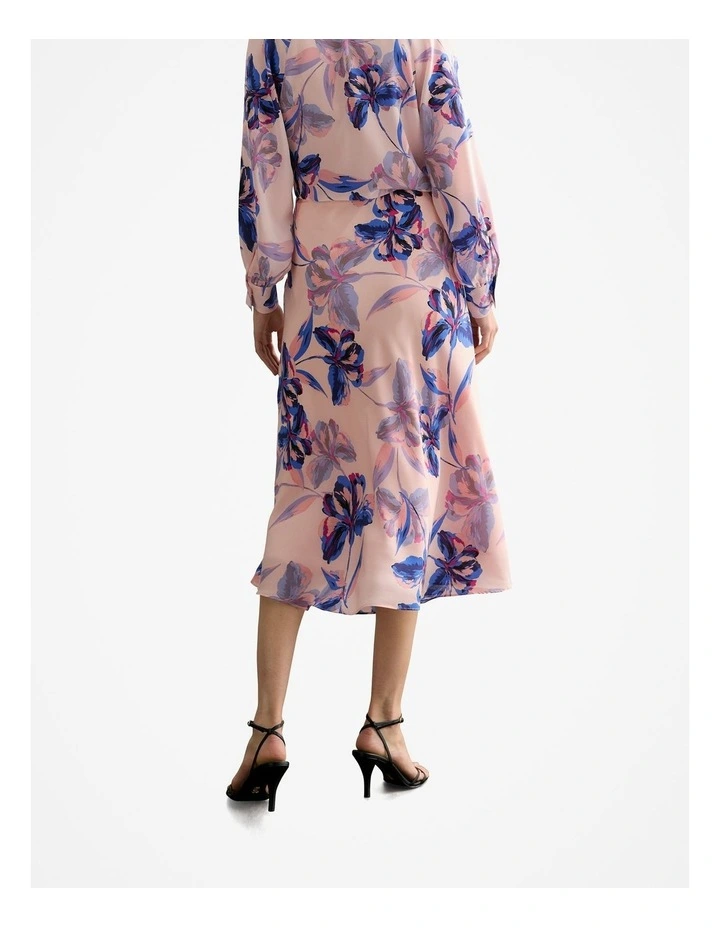 Silk Floral Midi Skirt in Pink Salt image 4