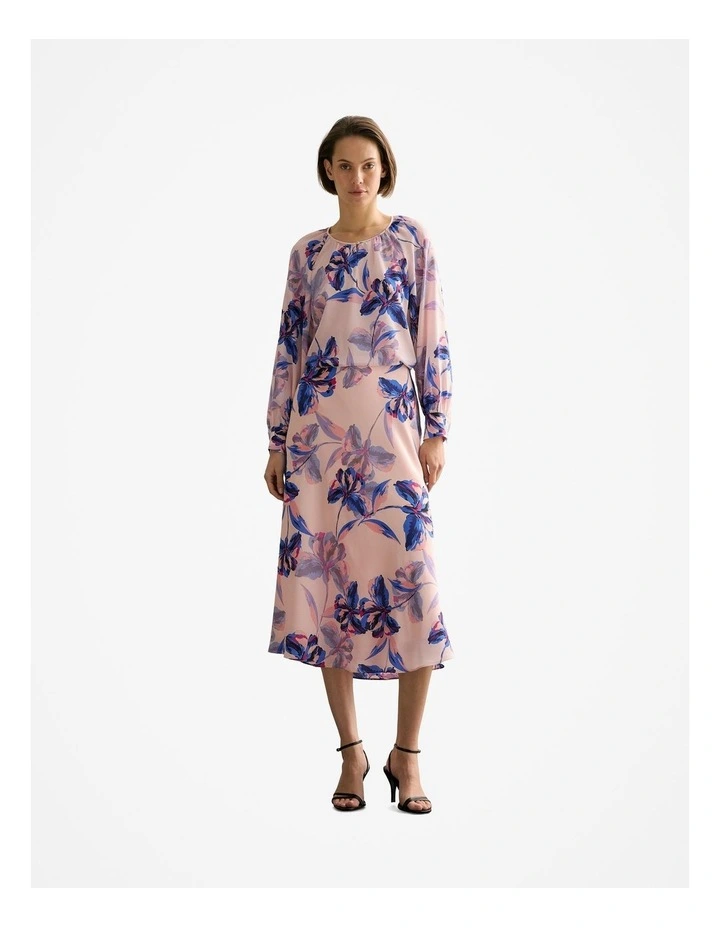 Silk Floral Midi Skirt in Pink Salt image 6