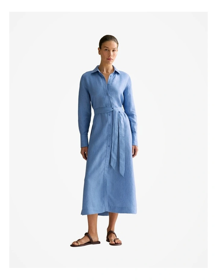 Delave Linen Classic Shirt Dress in Wedgewood Blue image 1