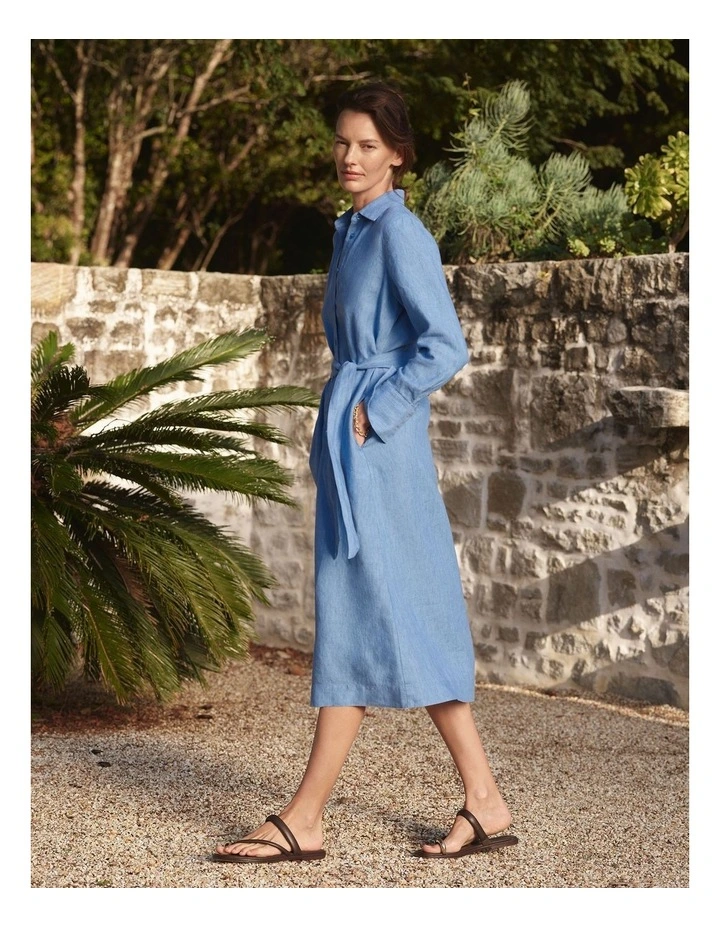 Delave Linen Classic Shirt Dress in Wedgewood Blue image 2