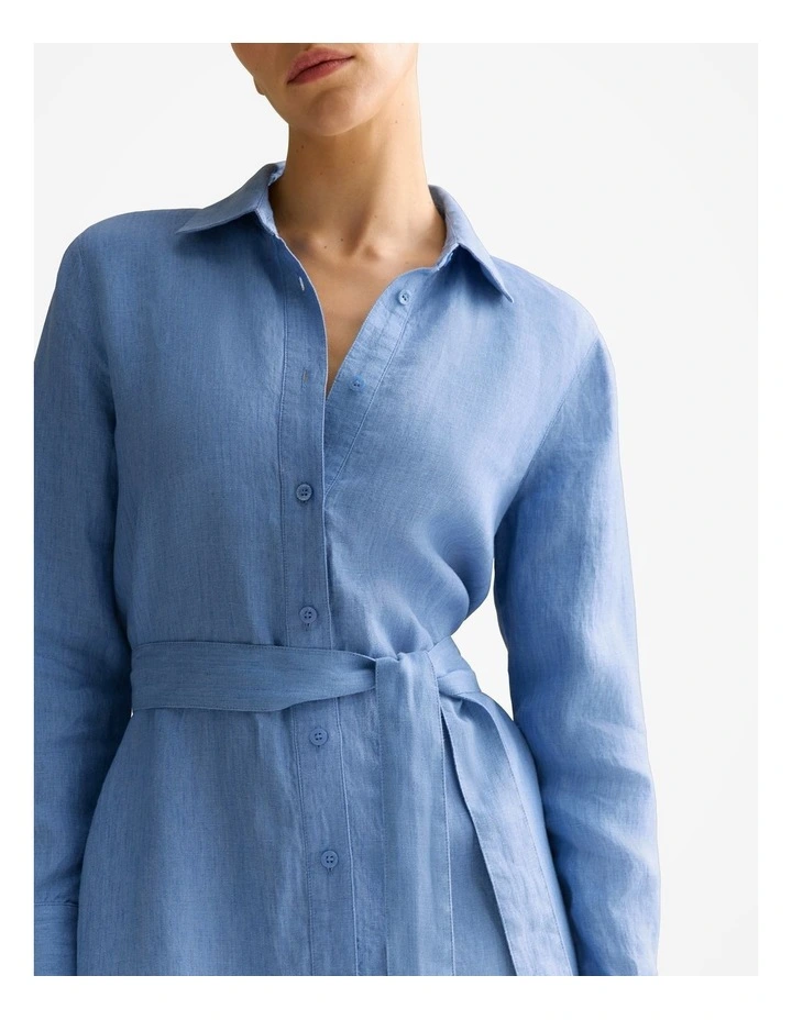 Delave Linen Classic Shirt Dress in Wedgewood Blue image 3