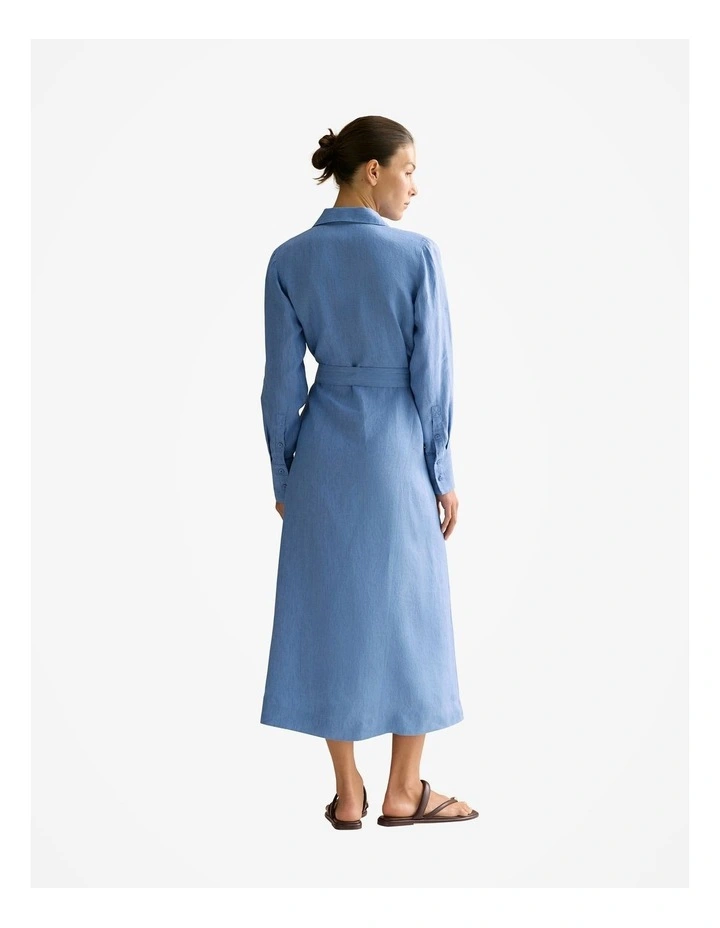 Delave Linen Classic Shirt Dress in Wedgewood Blue image 4