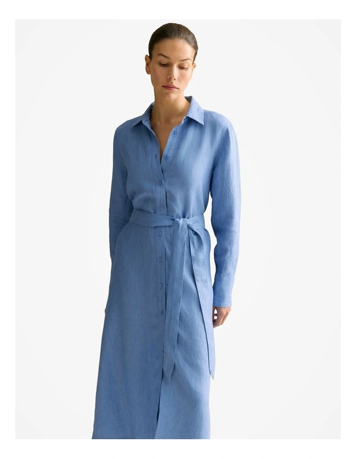Delave Linen Classic Shirt Dress in Wedgewood Blue image 6