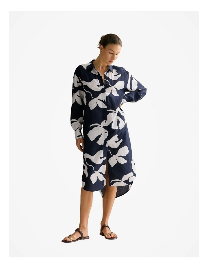 Palm Relaxed Longline Shirt Dress in Navy image 1
