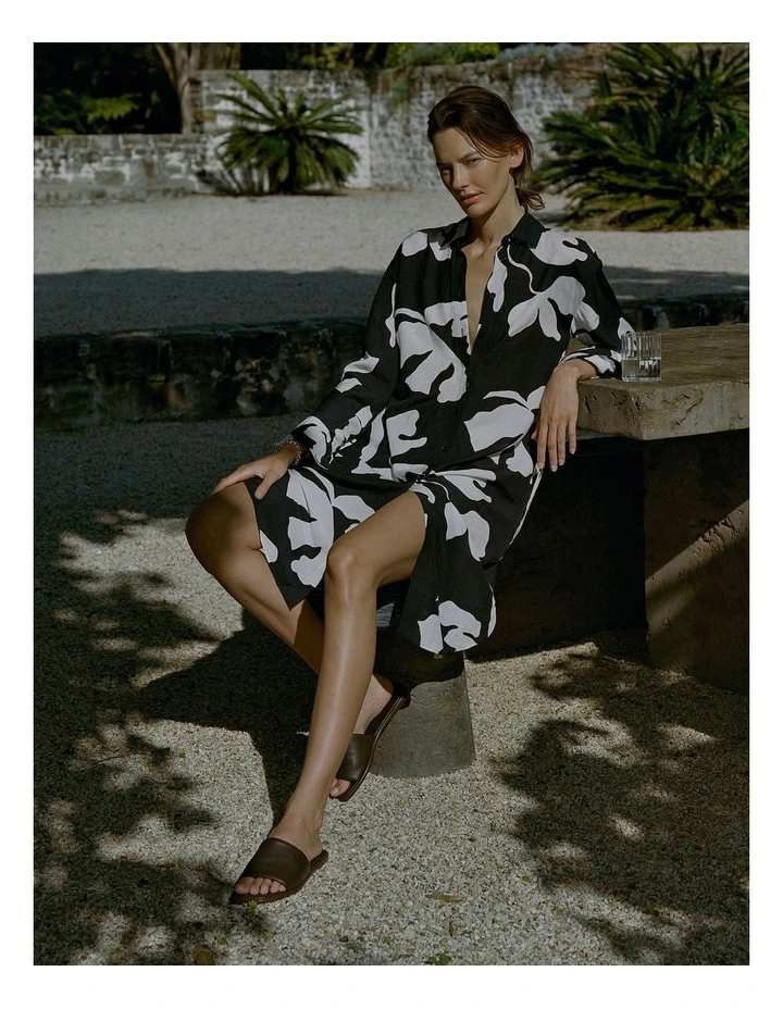 Palm Relaxed Longline Shirt Dress in Navy image 2