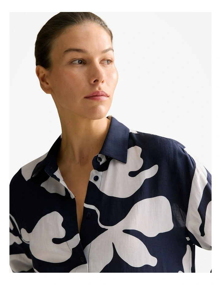 Palm Relaxed Longline Shirt Dress in Navy image 3