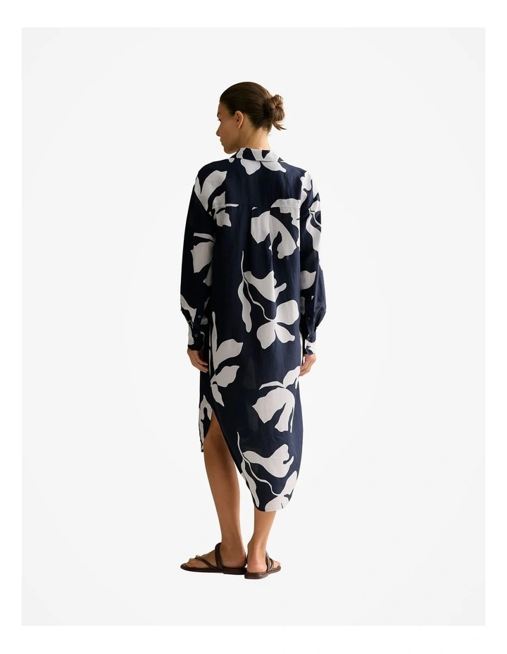 Palm Relaxed Longline Shirt Dress in Navy image 4