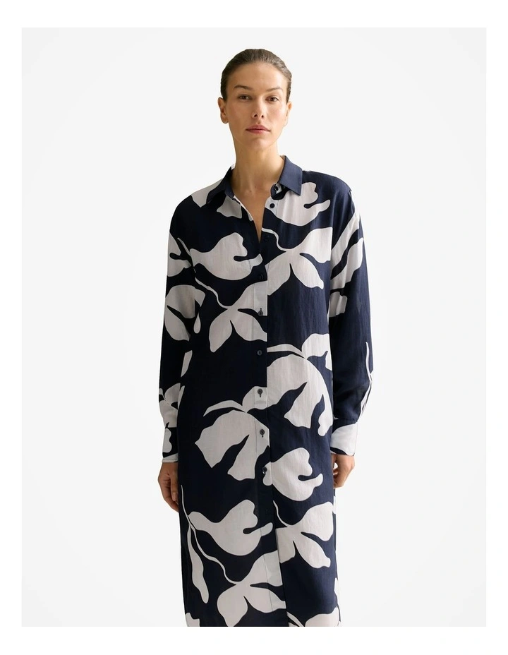 Palm Relaxed Longline Shirt Dress in Navy image 5