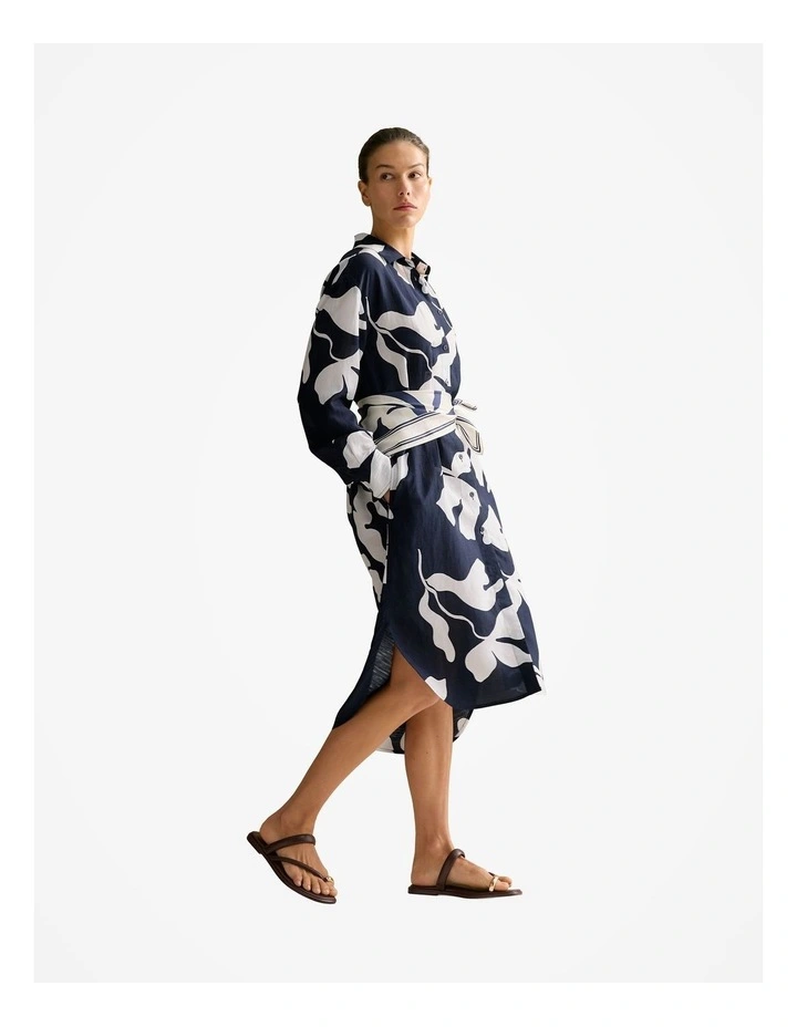 Palm Relaxed Longline Shirt Dress in Navy image 6