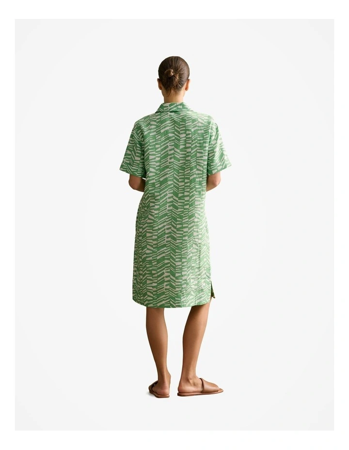Linen Abstract Geo Popover Shift Dress in Matcha image 4