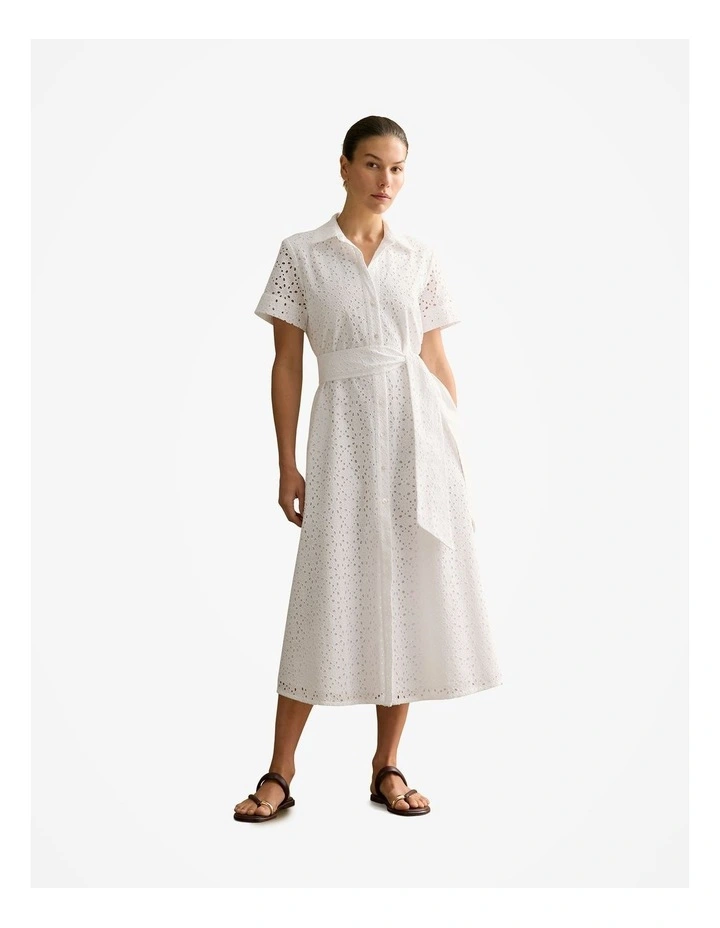 Broderie Anglaise Shirt Dress in White image 1