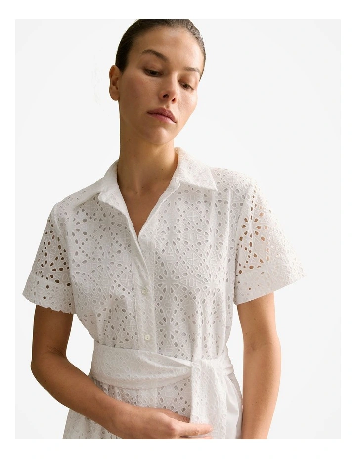 Broderie Anglaise Shirt Dress in White image 3