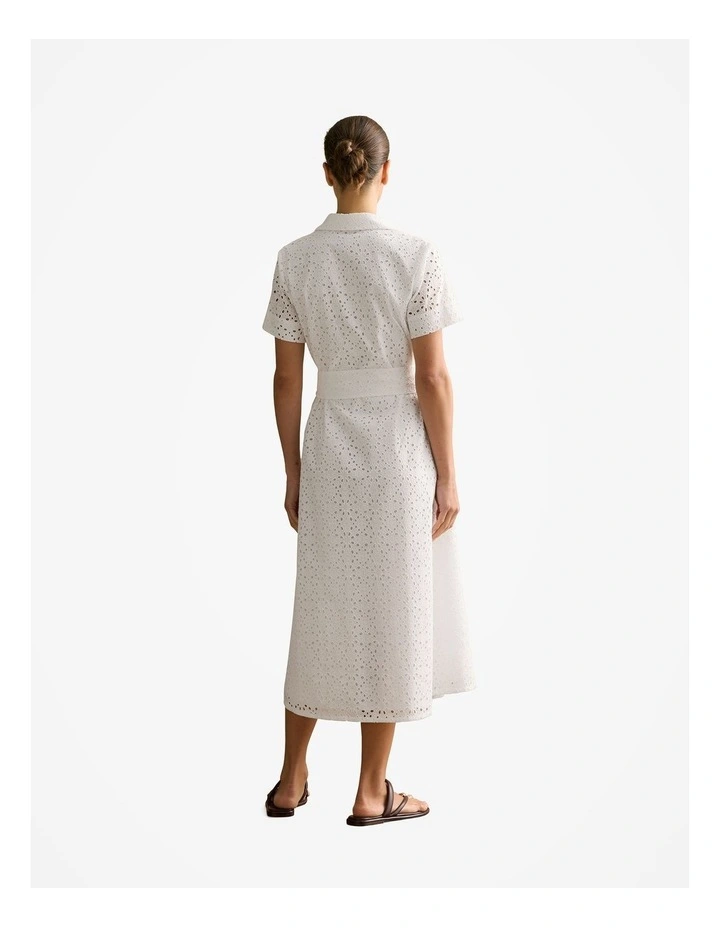 Broderie Anglaise Shirt Dress in White image 4