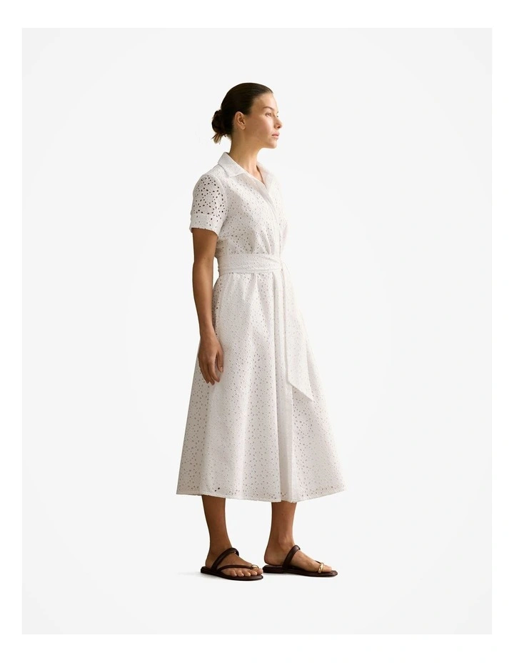 Broderie Anglaise Shirt Dress in White image 5